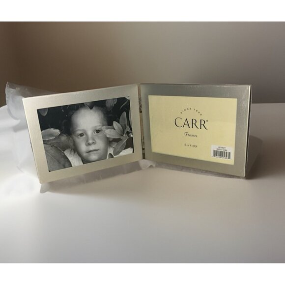 Carr silver Double bi-fold picture frame Holds (2) 4×6 Photos free standing - Picture 1 of 5